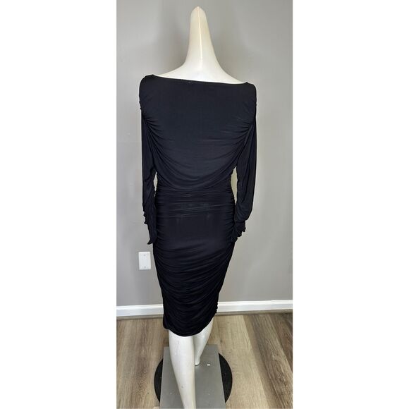 Norma Kamali Tara Long-Sleeve Deep-V Ruched Stretch Jersey Midi Dress $175 - Picture 7 of 11